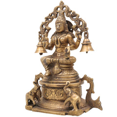 Handcrafted Brass Gaja Lakshmi Idol with Bellstyle Prabhavali – Mahalakshmi Kamala Devi Murti for Pooja, Temple & Home Decor, Gold, 8.5 Inch, 1 Piece