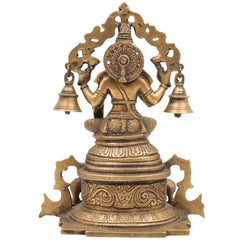 Handcrafted Brass Gaja Lakshmi Idol with Bellstyle Prabhavali – Mahalakshmi Kamala Devi Murti for Pooja, Temple & Home Decor, Gold, 8.5 Inch, 1 Piece