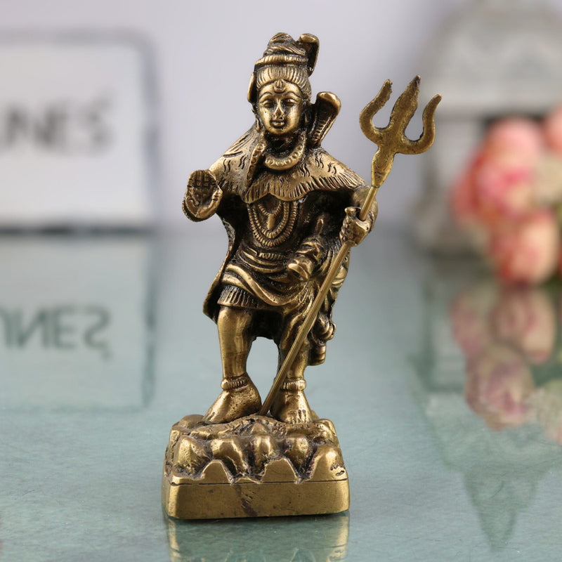Brass Shiva Statues |Lord Shiv Idol | Shankar Idol | Shiva Brass|Lord Shiva Idols|Shankar Murti For Gift| Shiva Brass Statue| Home Decor | Showpiece, Gold, 4.5 Inch, 1 Piece