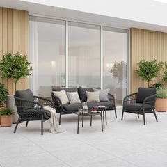 Seibi Outdoor Garden Balcony Sofa Set 2 Seater , 2 Single Seater 2 Center Table Set Braided and Rope