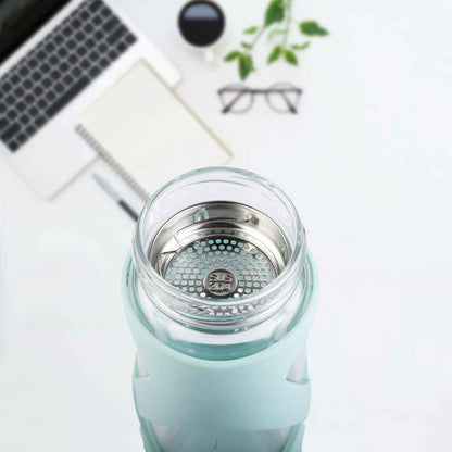 Premium Pro-hydro Borosilicate Glass Bottle | 500ml | Removable Filter | Dark blue, Light blue