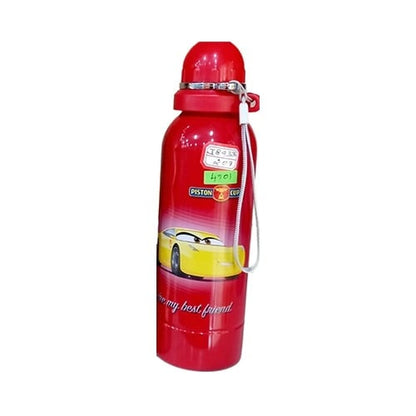 Cartoon Car Printed Red Color Metal Water Bottle With Lid And Short Strip SI-4848