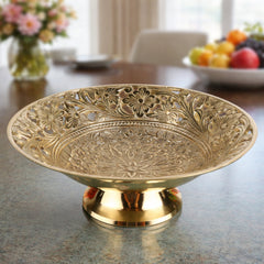 Handcrafted Brass Fruit Bowl, Peetal Pital Pittal Hitale Decorative Dry Fruit Bowl, Traditional Indian Brass Home Decor Centerpiece, Gold, 8.27 Inch, 1 Piece