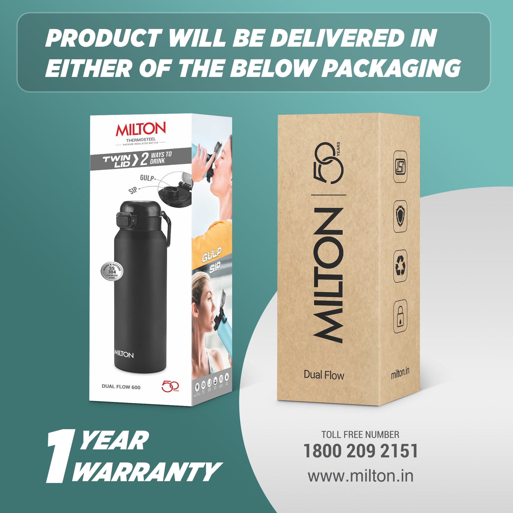 Dual Flow Thermosteel Water Bottle (Milton)