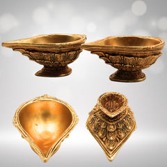Bhunes Brass Diya Set of 2 – 2 Inch Handcrafted Designer Deepam, Pooja Lamps for Home Decor, Gold Finish, 2 Inch, 2 Piece