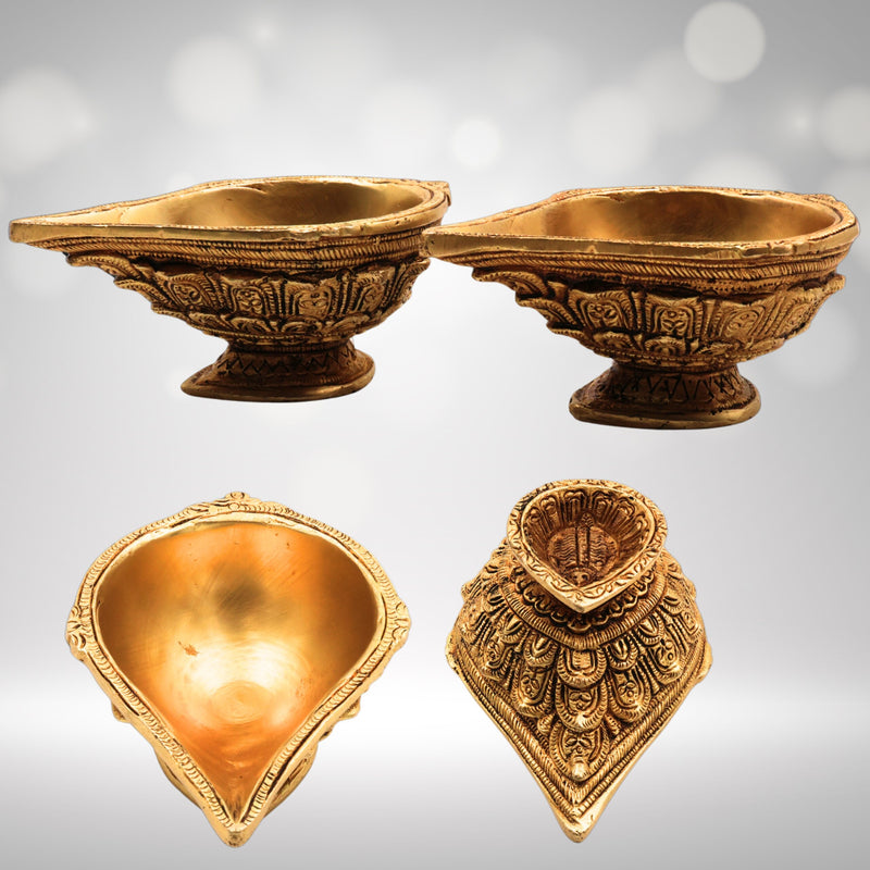 Bhunes Brass Diya Set of 2 – 2 Inch Handcrafted Designer Deepam, Pooja Lamps for Home Decor, Gold Finish, 2 Inch, 2 Piece