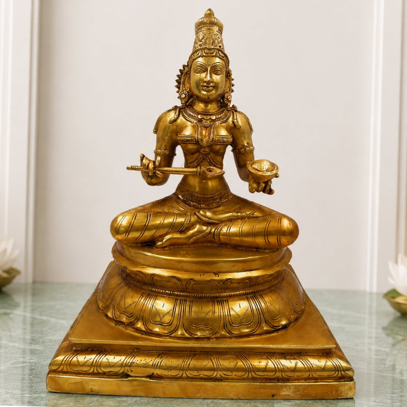 Handcrafted Brass Annapurna Devi Idol – Kashi Annapoorna Mata | Anna Lakshmi Murti for Temple, Home & Puja Décor,Gold, 17.5 Inch, 1 Piece