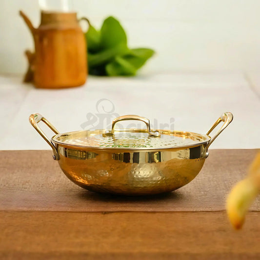 Shribadri Pure Brass Kadhai with Lid – Traditional Cooking Pot