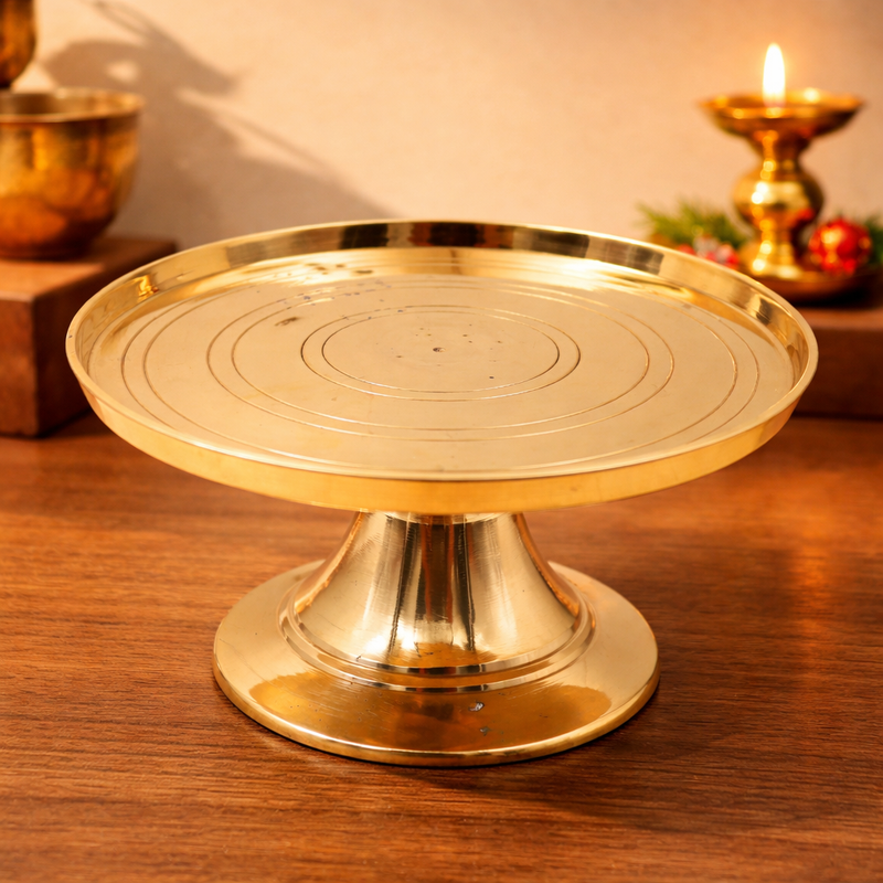 Brass Round Stand for Pooja, Peetal Chowki, Circular Murti Asana, Brass Peetham, Simhasanam Base, Idol Display Stand, Pooja Pedestal, Mandir Chowki, Round Brass Platform for God Idols Temple Decor, Gold, 3 Inch, 1 Piece