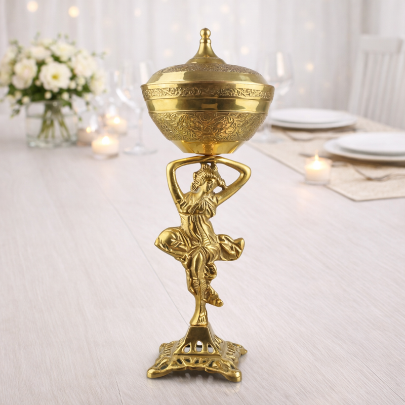 Handmade Brass Fruit Bowl, Peetal Phal Dani Pital Phal Thali Pittal Decorative Velli Pittalam Bowl Traditional Indian Pooja Decor, Gold, 14 Inch, 1 Piece