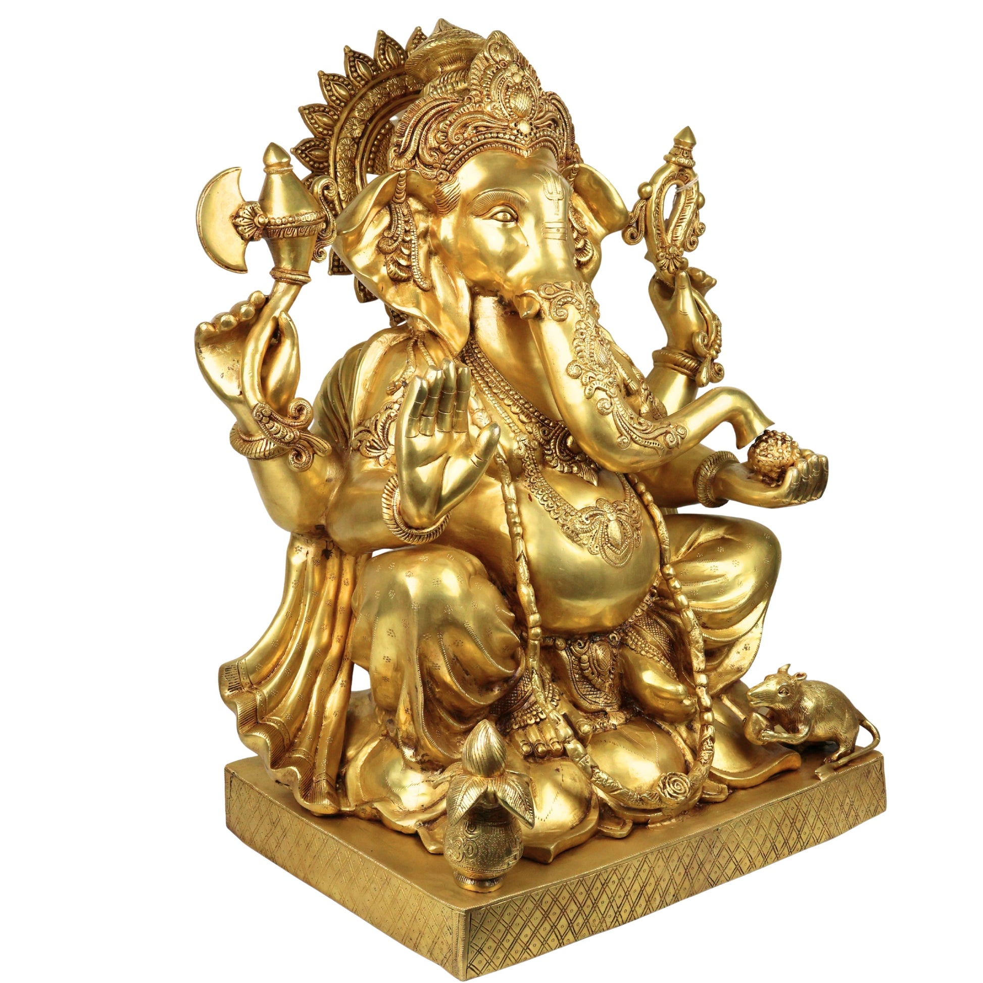 Brass Ganesha Idol Ganapati Vinayaka Vigneshwara Murti Large Temple Decor Statue, Gold, 30.5 Inch, 1 Piece