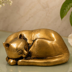 Handcrafted Brass Single Cat Murti Vigraha, Traditional Chola Style Sculpture for Home Decor, Vastu & Gifting, Gold, 3 Inch, 1 Piece