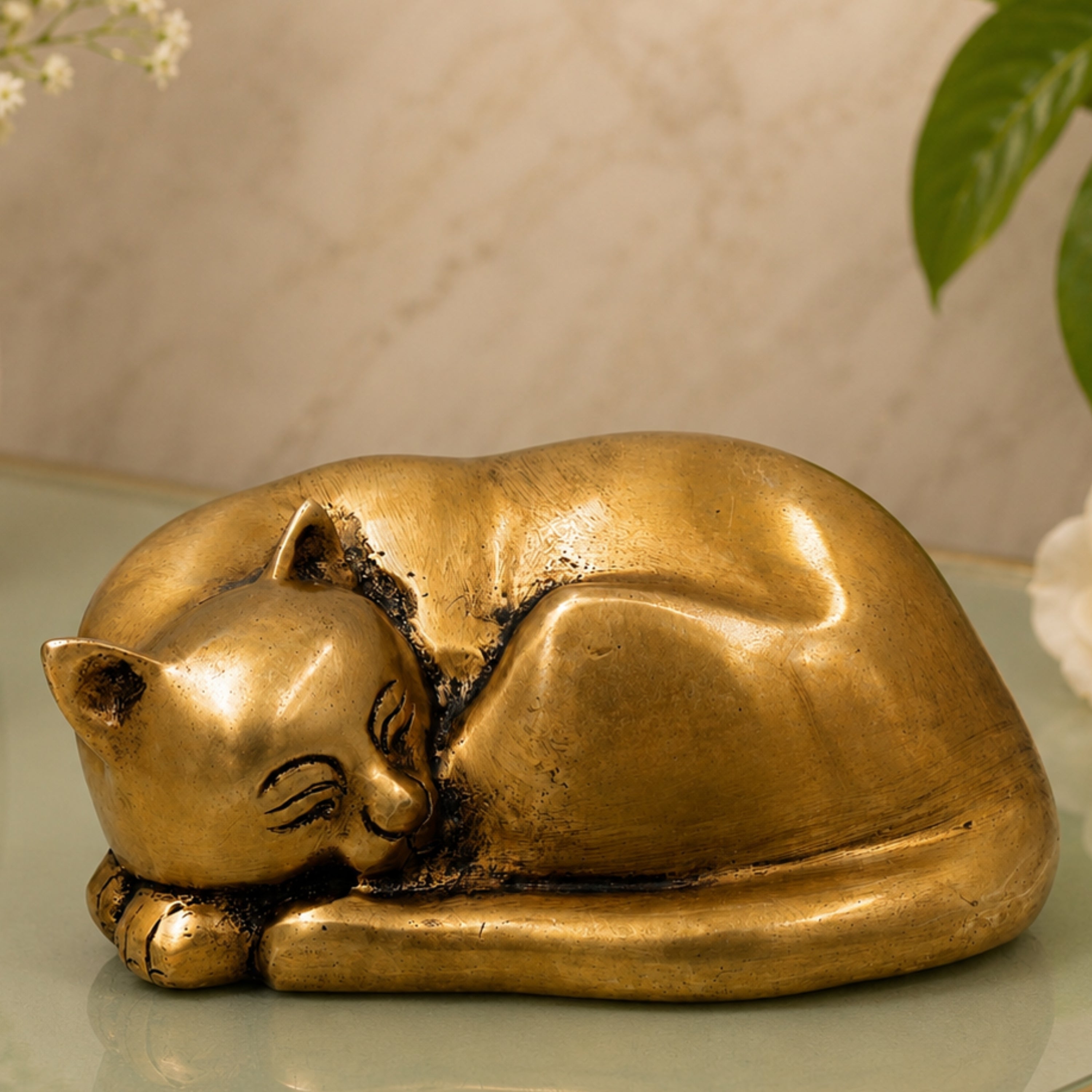 Handcrafted Brass Single Cat Murti Vigraha, Traditional Chola Style Sculpture for Home Decor, Vastu & Gifting, Gold, 3 Inch, 1 Piece