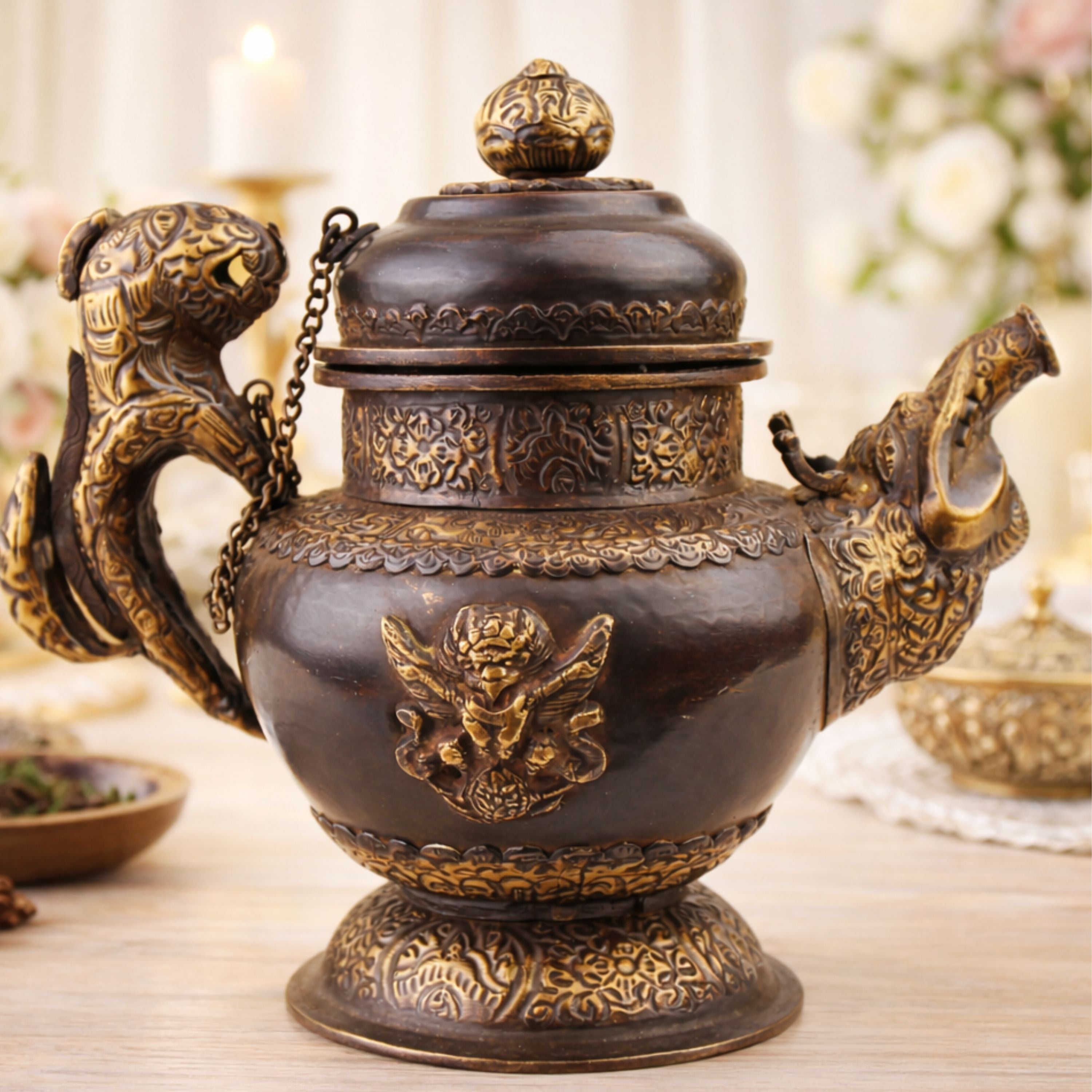 Handcrafted Brass Kettle Idol – Vintage Peetal Chai Ketli, Traditional Indian Tea Pot Pital Surahi for Home Temple & Ethnic Decor,Brown, 7 Inch, 1 Piece