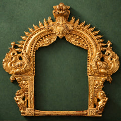 Brass Prabhavali Arch Peetal Prabha Mandala Makara Torana Prabhavalli Frame for Murti Vigraha Mandir Pooja Decor Traditional Temple Back Aureole, Gold, 12 Inch, 1 Piece