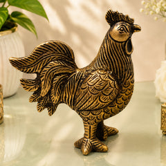 Brass Rooster Murti for Vastu & Home Decor, Handcrafted Traditional Peetal Kukuta Gift Sculpture, Gold, 4 Inch, 1 Piece