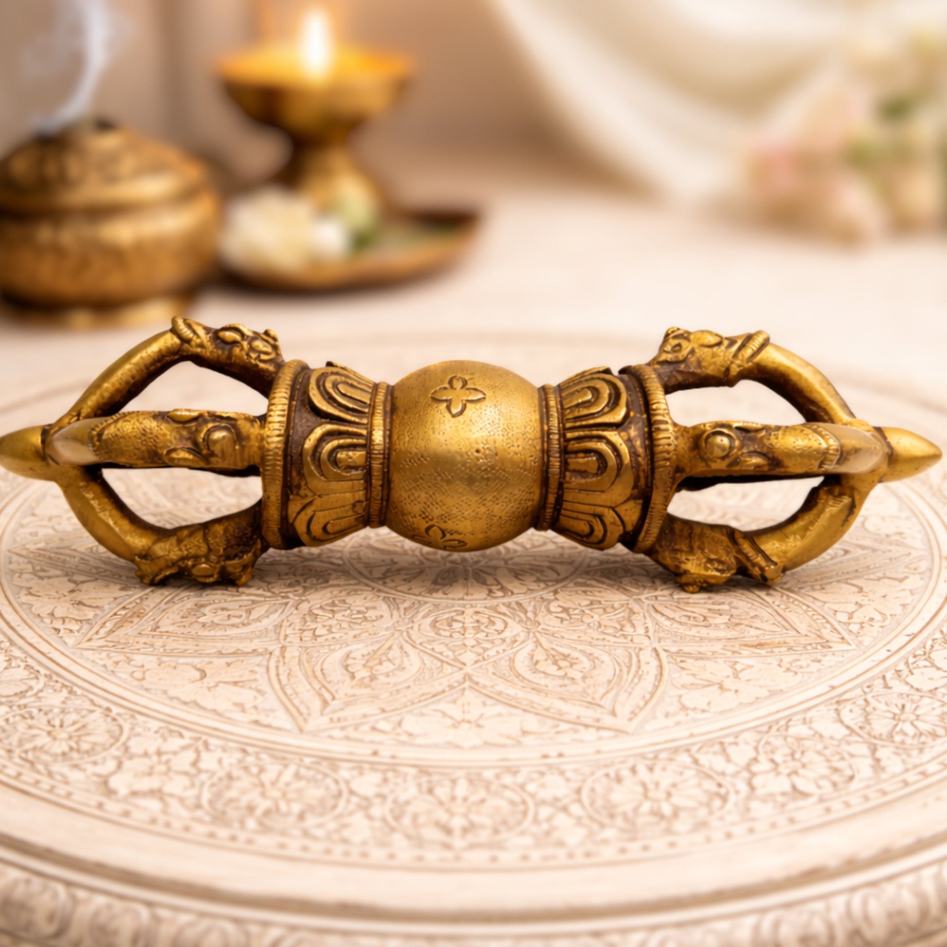 Bhunes Brass Dorje, Tantric Ritual Instrument, Varja Tibet Rare Vajra Handmade Dorje Ritual Himalayan Meditation Tibetan Buddhism Vajrayana Nepal Tibetan,Brown, 7 Inch, 1 Piece