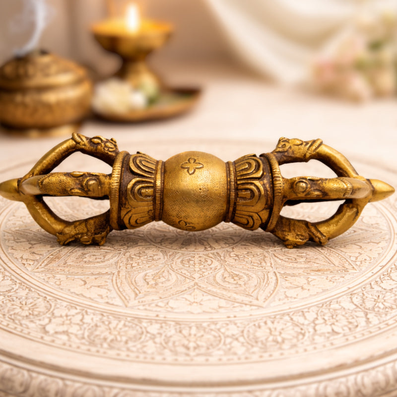 Bhunes Brass Dorje, Tantric Ritual Instrument, Varja Tibet Rare Vajra Handmade Dorje Ritual Himalayan Meditation Tibetan Buddhism Vajrayana Nepal Tibetan,Brown, 7 Inch, 1 Piece