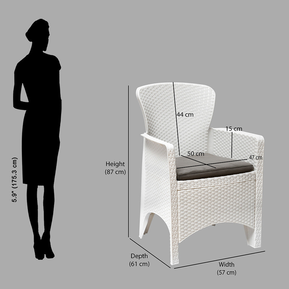 Nilkamal Breeze Outdoor Set of 1 Center Table with Glass and 2 Chairs with Cushion