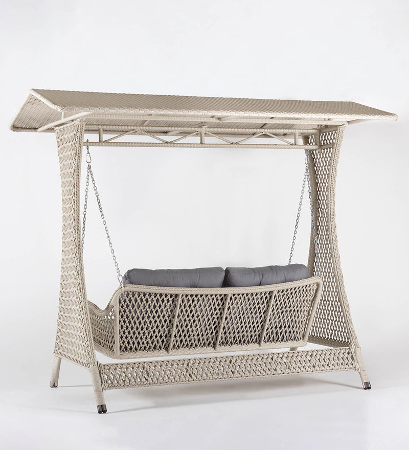 Ezio Double Seater Hanging Swing With Stand For Balcony, Garden Swing (Cream)
