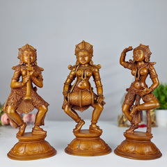 Bronze Musical Ladies Set, Folk Singers Sculptures, Handcrafted Panchaloha Figurines, Decorative Folk Art Statues, Traditional Brass Figures, Indian Handcrafted Folk Music Statues, Panchaloha Decorative Sculptures, Brown, 11 Inch, 1 Piece