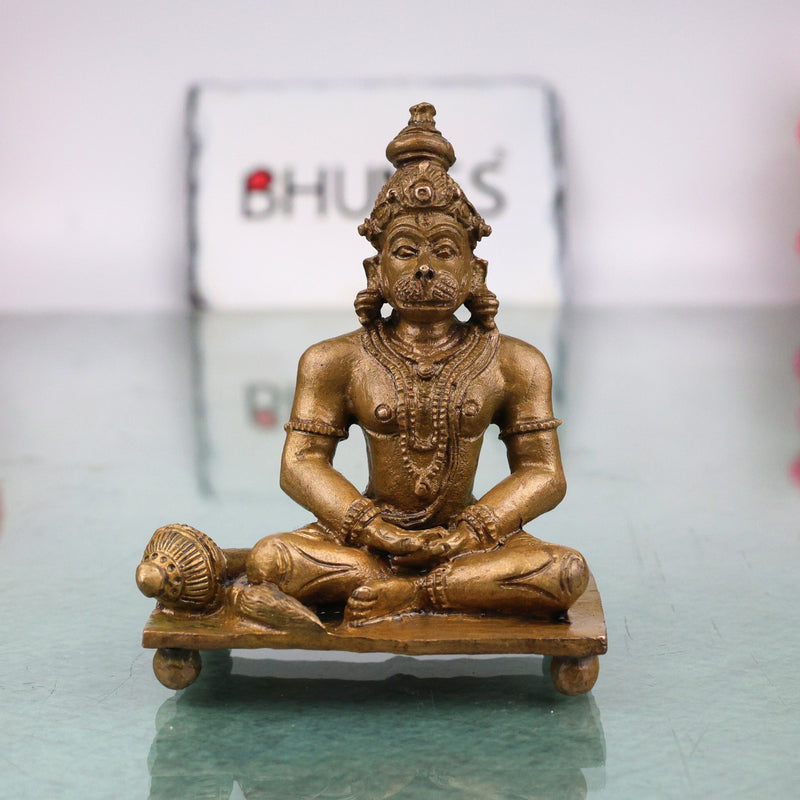 Bronze Hanuman Idol Anjaneya Bajrangbali Maruti Sankat Mochan Ram Bhakta Hanuman Statue, Brown, 3 Inch, 1 Piece