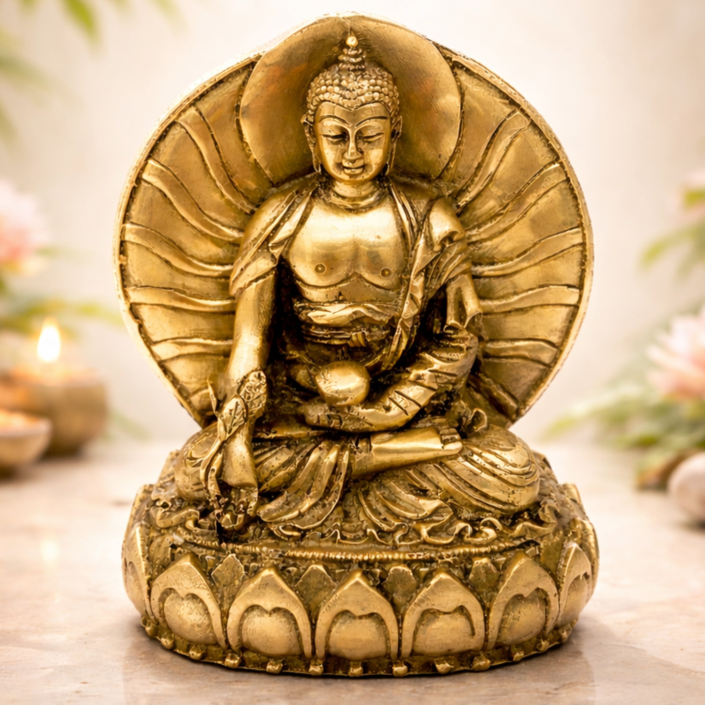 Premium Brass Buddha Idol | Lord Buddha Statue | Meditating Buddha Murti | Gautama Buddha Figurine | Spiritual Home Decor Showpiece,Gold, 6.5 Inch, 1 Piece