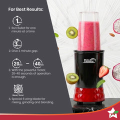 Bullett by Wonderchef, 500W Mixer Grinder Blender Smoothie Maker, 22000 RPM, 2 Jars, Stainless-Steel Blade, Sipper Jar &