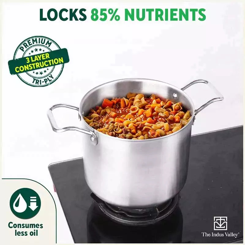 TurboCuk Tri-ply Stainless Steel Tall Biryani Pot/Casserole+ Glass Lid, Premium Quality, 3 Layer Thick Body, 100% Toxin-free, Non-stick, Induction & Gas, 6L