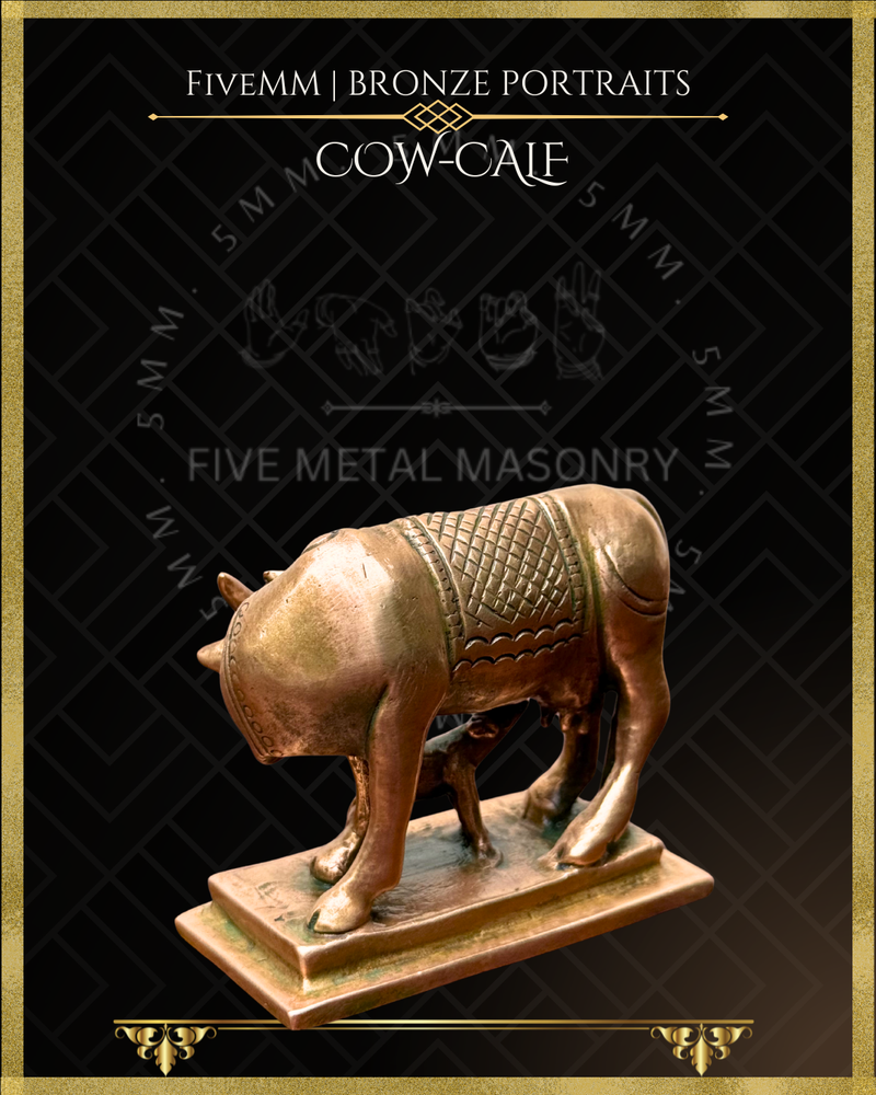 Cow and Calf Panchaloha Bronze Icon - 3"