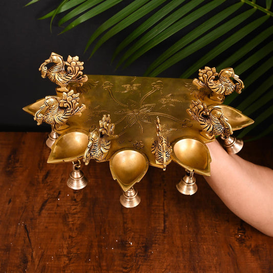 Brass Superfine Five Peacock Wall Hanging (5 Inch)