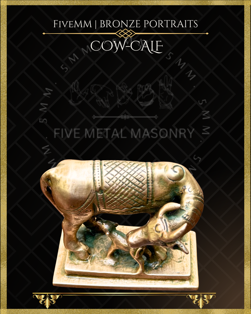 Cow and Calf Panchaloha Bronze Icon - 3"