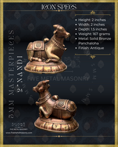 Nandi Panchaloha Bronze Icon - 2"-  Masterpieces Collection