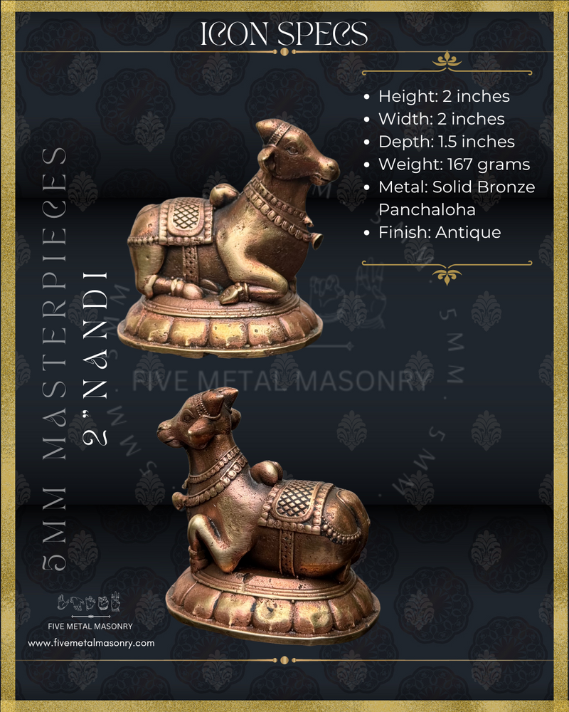 Nandi Panchaloha Bronze Icon - 2"-  Masterpieces Collection