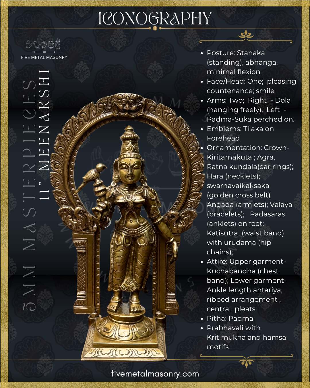 Meenakshi Panchaloha Bronze Icon - 11" with arch - Masterpieces Collection