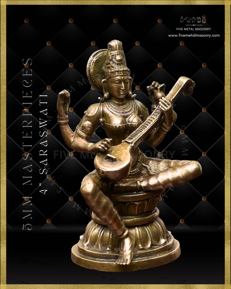 Saraswati Panchaloha Bronze Icon - 4"-  Masterpieces Collection