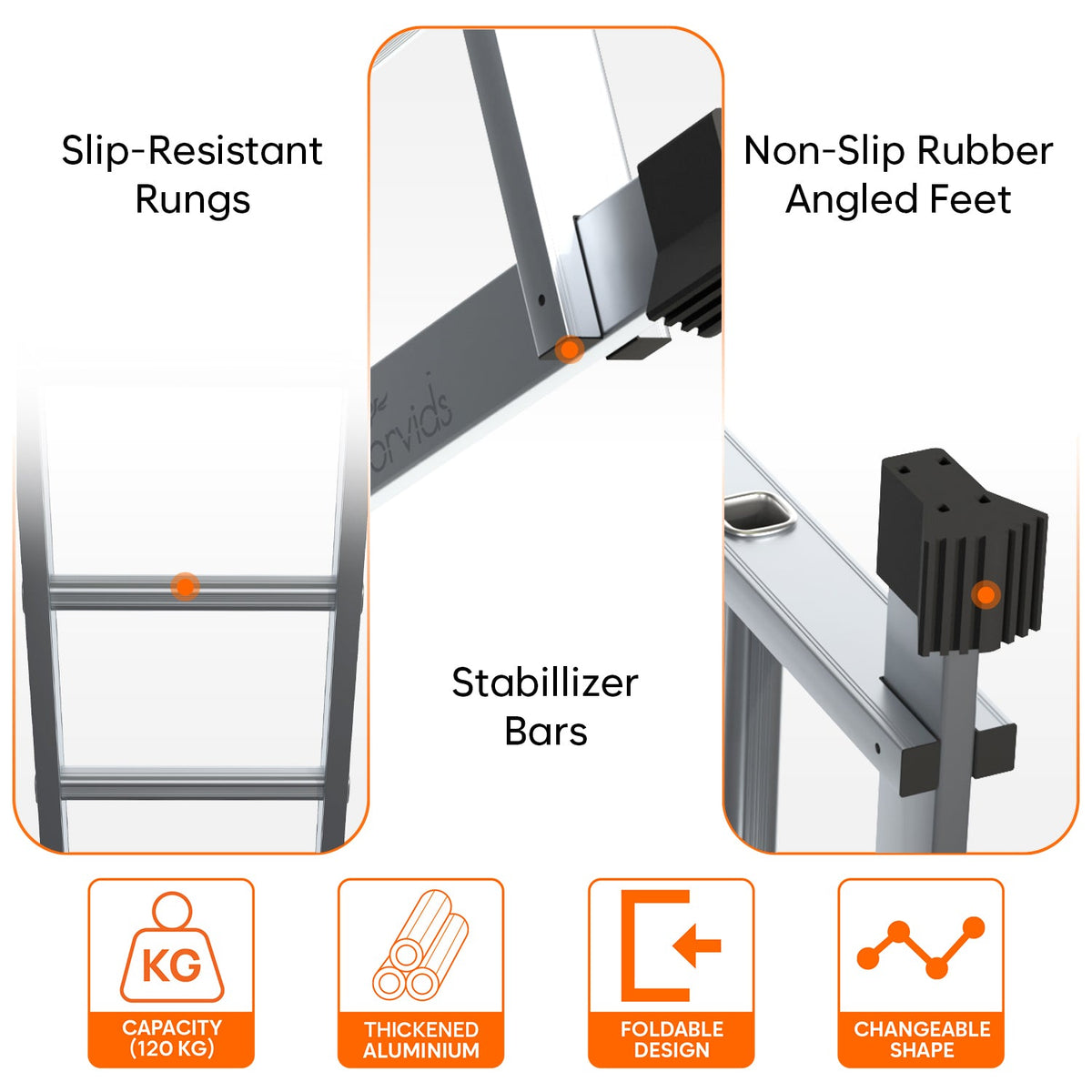 Corvids 14.5 ft (16 Steps) Portable & Compact Folding Aluminium Multipurpose Super Step Ladder-5
