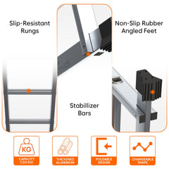 Corvids 14.5 ft (16 Steps) Portable & Compact Folding Aluminium Multipurpose Super Step Ladder-5