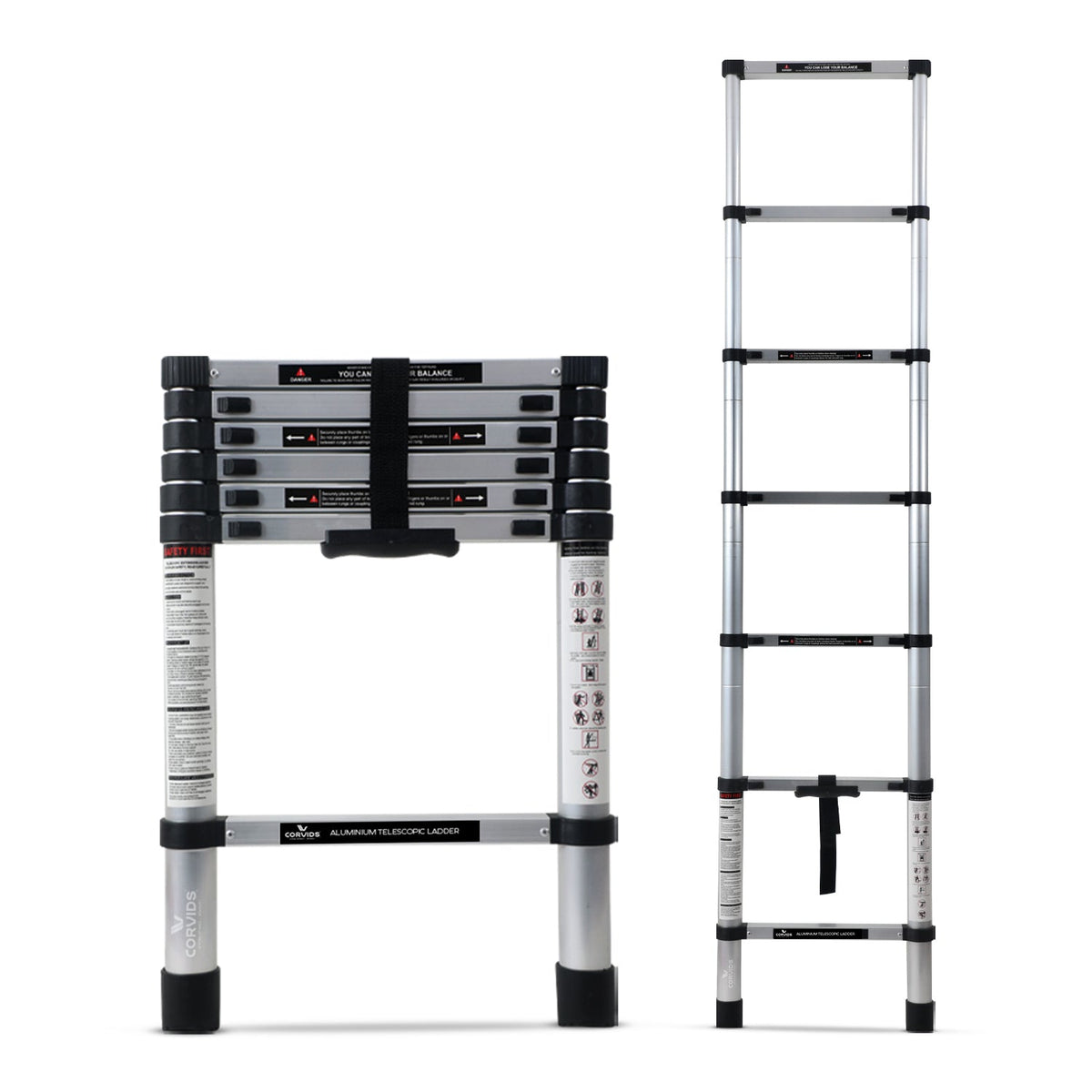 Corvids 2.0m (6.5 feet) Portable & Compact Aluminium Telescopic Ladder
