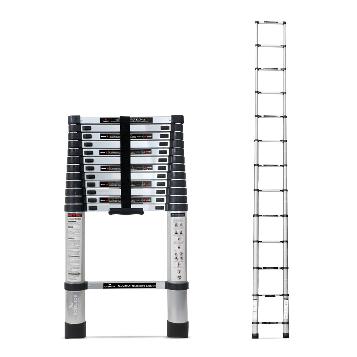Corvids 3.8m (12.5 feet) Portable & Compact Aluminium Telescopic Ladder