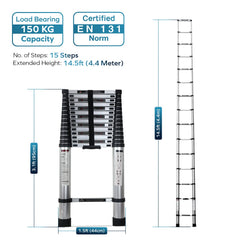 Corvids 4.4m (14.5 feet) Portable & Compact Aluminium Telescopic Ladder-2