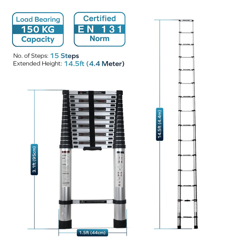 Corvids 4.4m (14.5 feet) Portable & Compact Aluminium Telescopic Ladder-2