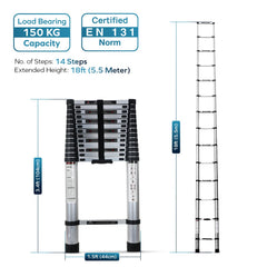 Corvids 5.5m (18 ft) Portable & Compact Aluminum Telescopic Ladder-2