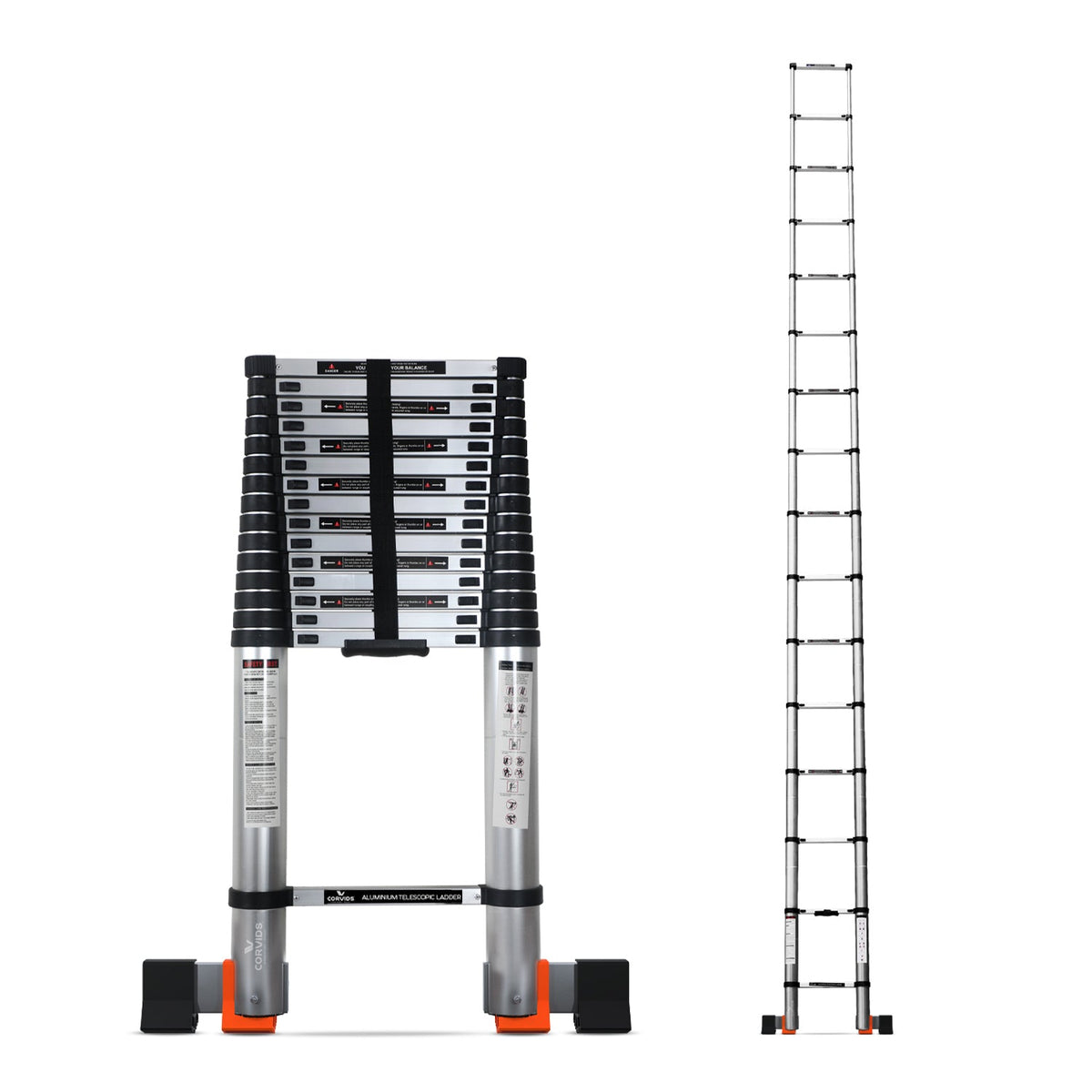 Corvids 7.2m (23.5 feet) Portable & Compact Telescopic Ladder with Folding Stablizer Bar