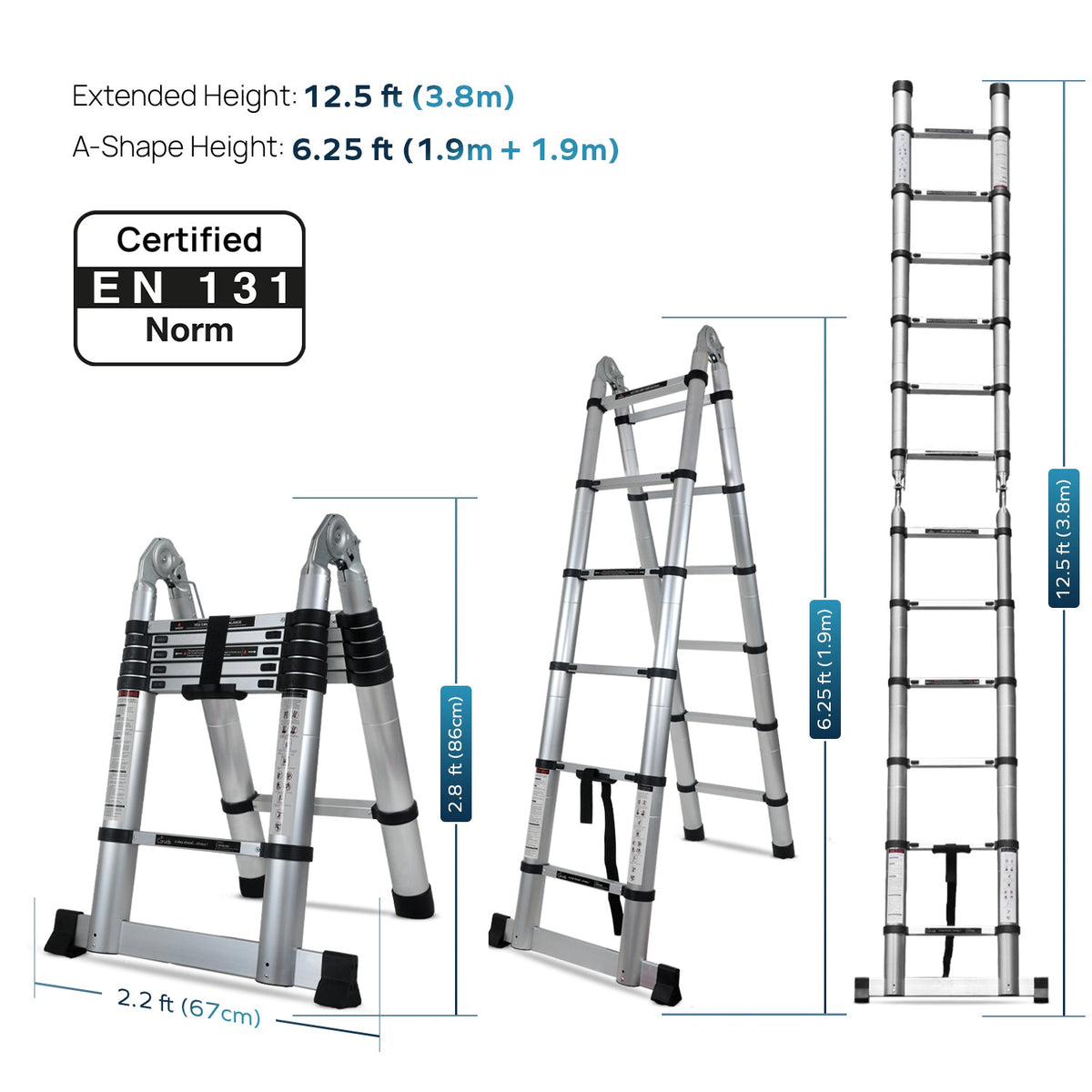 Corvids Portable and Compact 12.5 ft A-Type Aluminium Telescopic Ladder with 12 Steps