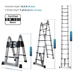 Corvids Portable and Compact 14.5 feet A-Type Aluminium Telescopic Ladder-2