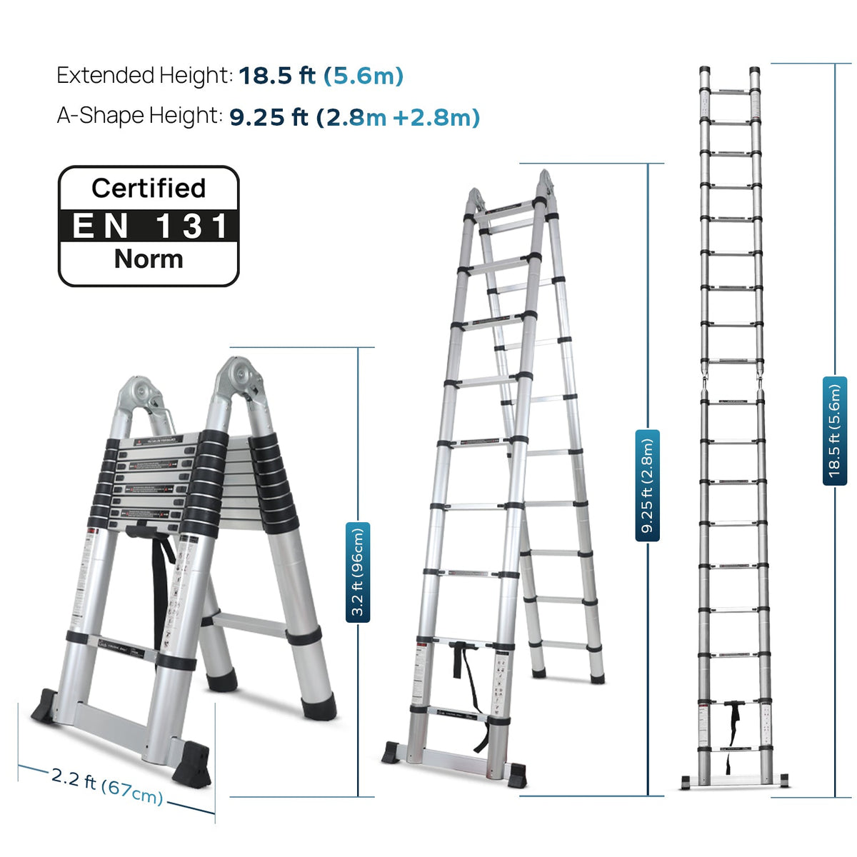 Corvids Portable and Compact 19 ft A-Type Aluminium Telescopic Ladder with 18 Steps