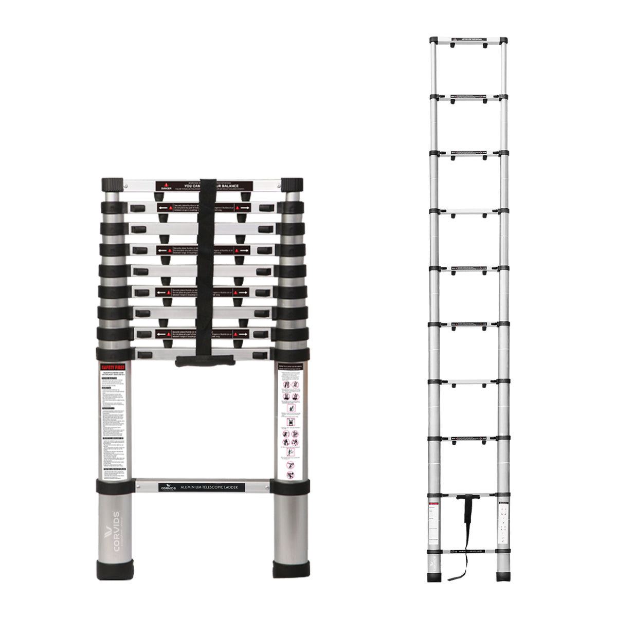 Corvids 3.8m (12.5 ft) Portable & Compact Finger Protect Aluminium Telescopic Ladder