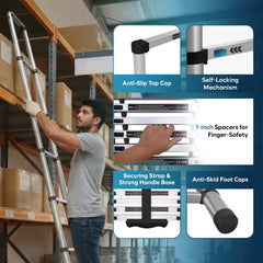 Corvids 4.4m (14.5 ft) Portable & Compact Finger Protect Aluminium Telescopic Ladder-5