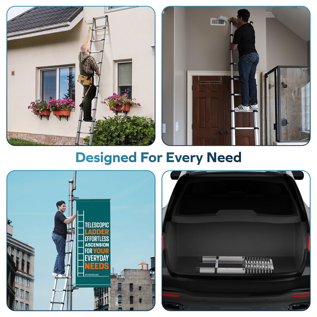 Corvids 4.4m (14.5 ft) Portable & Compact Finger Protect Aluminium Telescopic Ladder-6